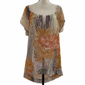CHAUDRY KC Beaded Floral High Low Tie Bust Blouse